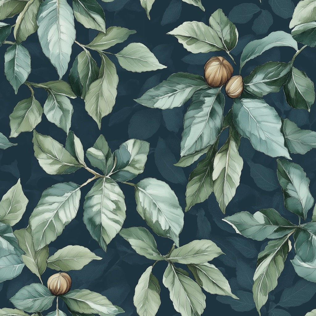Midnight Green Foliage Botanical Wallpaper pattern artwork