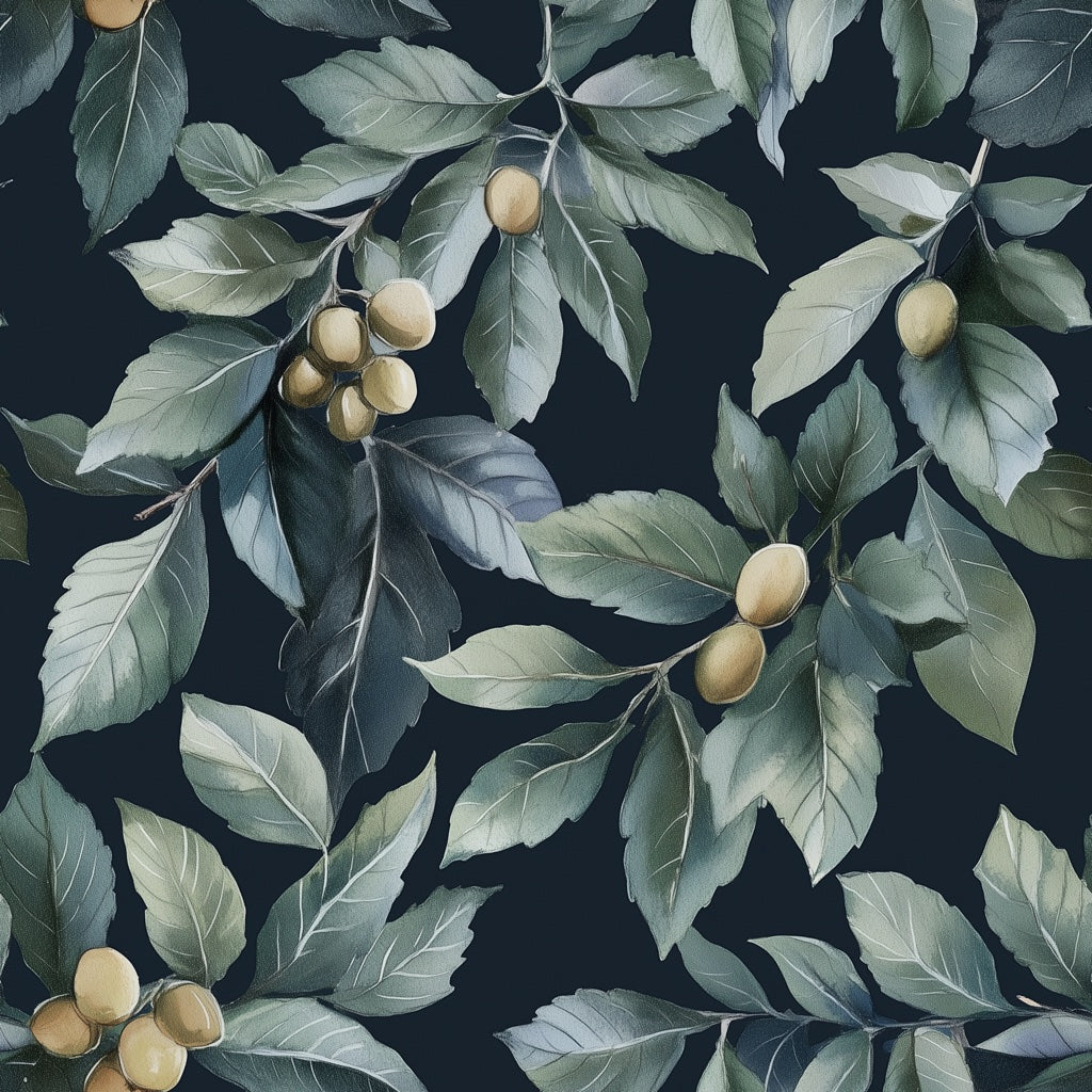 Midnight Green Leaf Botanical Wallpaper pattern artwork