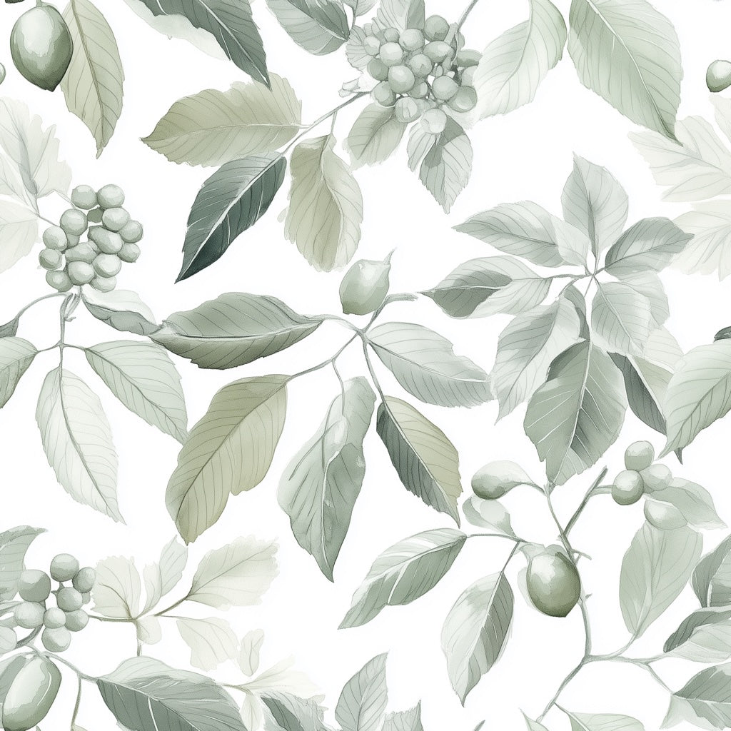Soft Sage Green Leafy Botanical Wallpaper pattern artwork