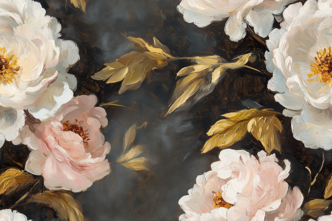 Dark Black and Pink Large Floral Wall Mural pattern artwork