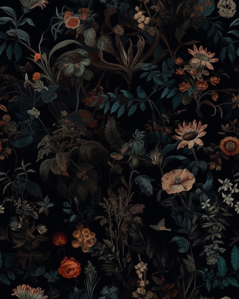 Dark Multicolor Botanical Floral Wallpaper pattern artwork
