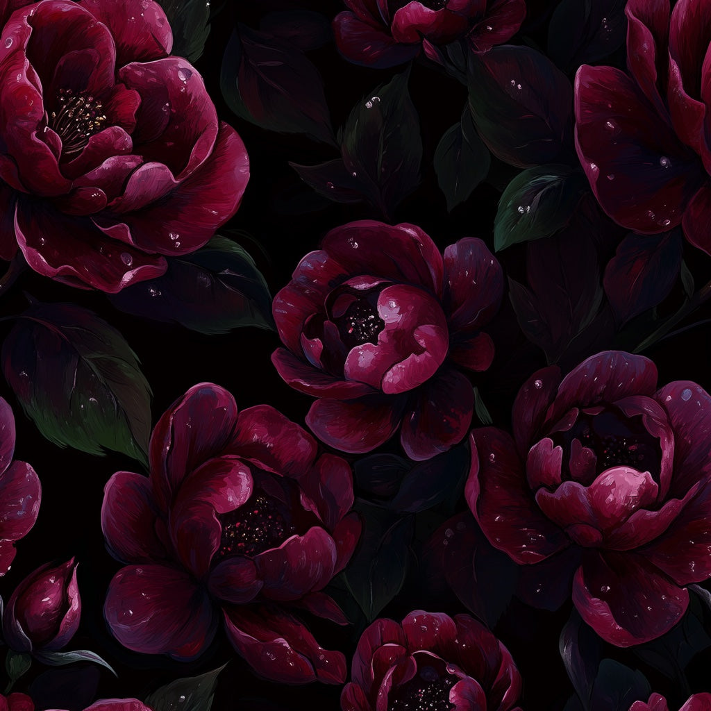 Deep Burgundy Rose Floral Wallpaper pattern artwork