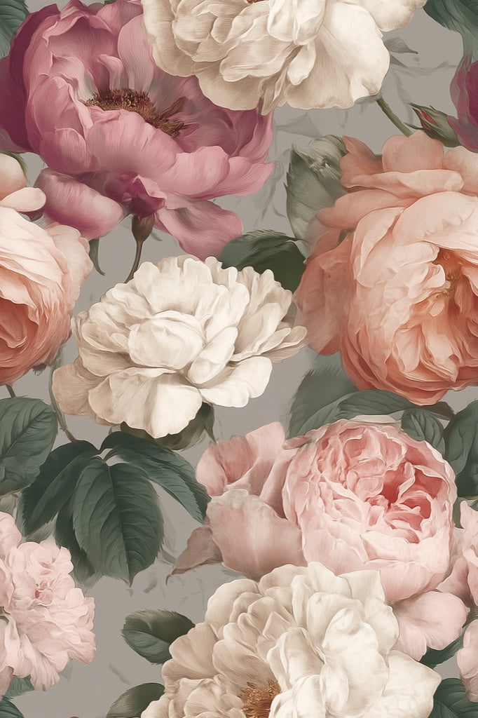 Blush Pink and Ivory Oversized Rose Wallpaper pattern artwork