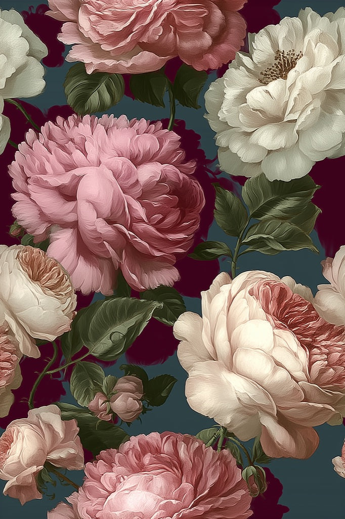 Deep Burgundy Peony Floral Wallpaper pattern artwork