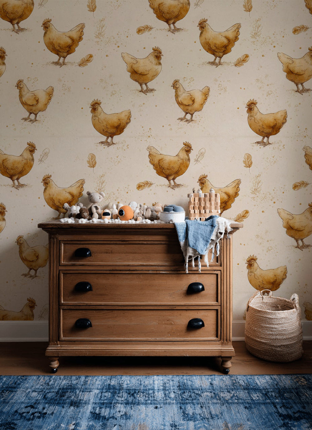 Rustic Beige Chicken Farmyard Wallpaper