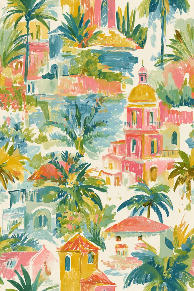 Vibrant Tropical Palm Oasis Wallpaper pattern artwork