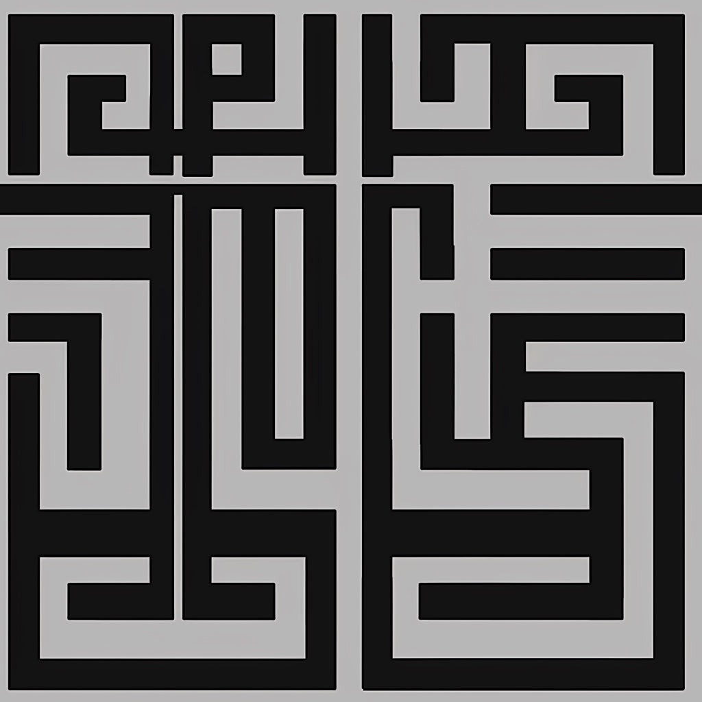 Graphite Gray and Black Geometric Maze Wallpaper pattern artwork