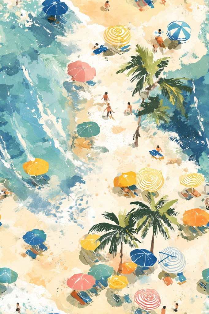 Vibrant Coastal Beach Scene Wallpaper pattern artwork