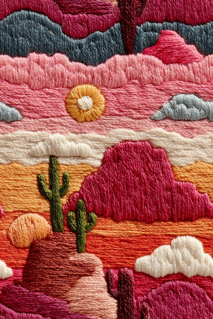Vibrant Desert Landscape Embroidered Wallpaper pattern artwork