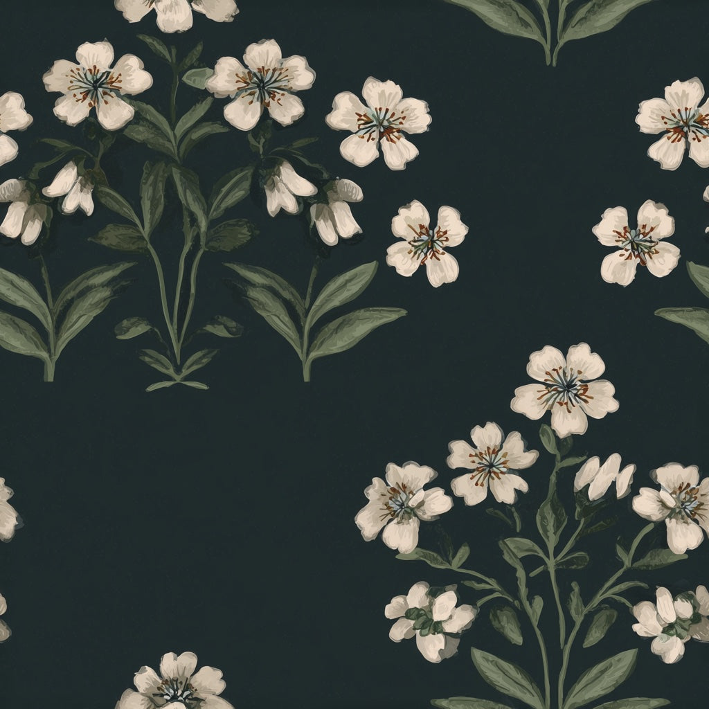 Cream Cherry Blossom Pattern on Black Wallpaper pattern artwork