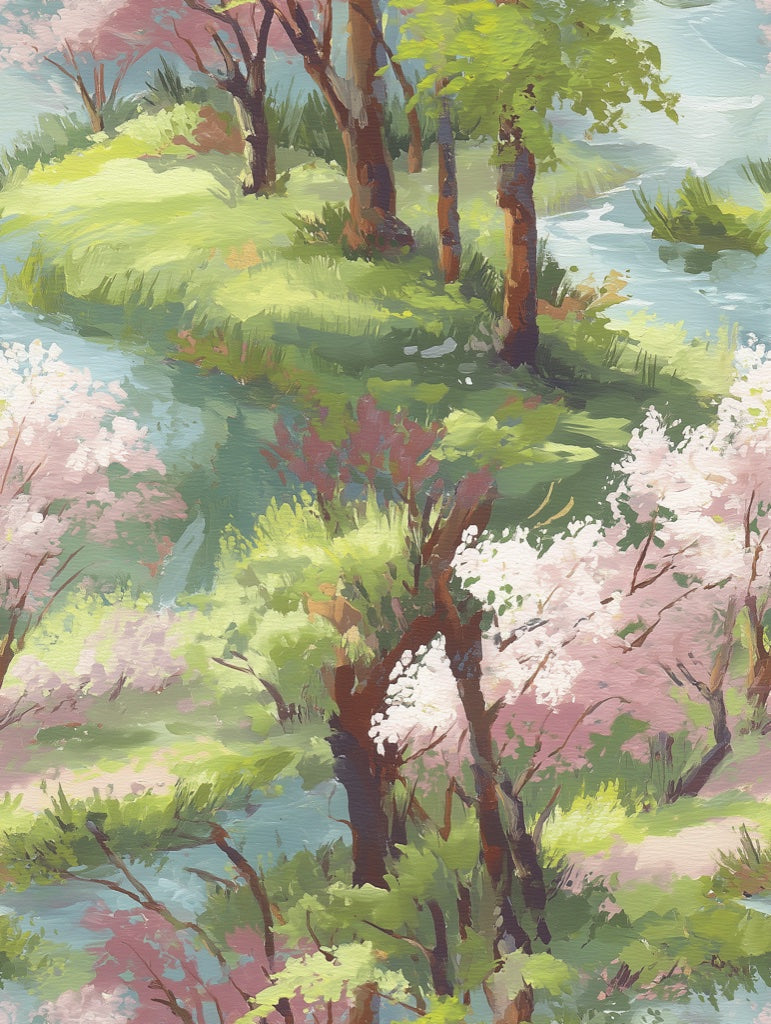 Pastel Landscape Cherry Blossom Wallpaper pattern artwork
