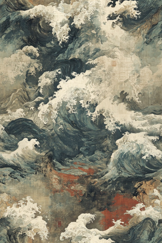 Beige and Blue Ocean Wave Abstract Wallpaper pattern artwork