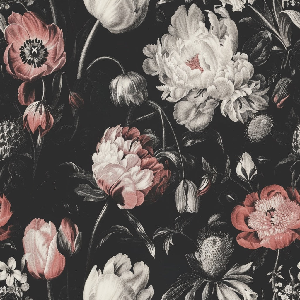 Moody Black and Pink Large Floral Wallpaper pattern artwork