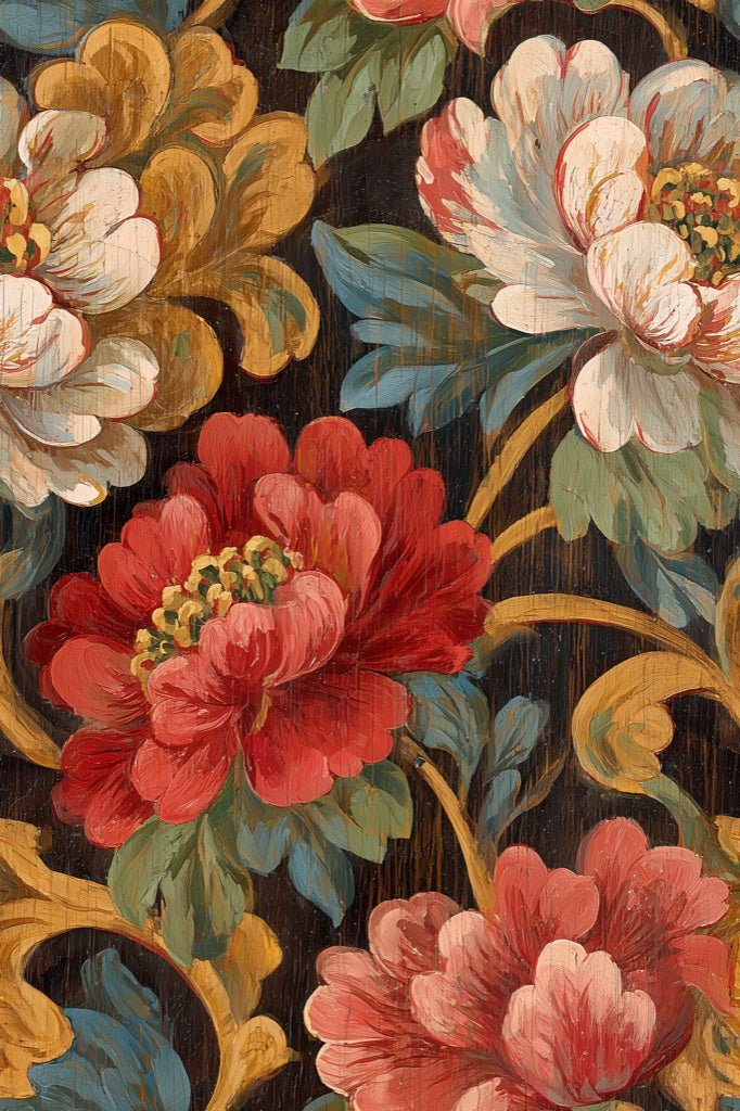 Black and Red Large Floral Wallpaper pattern artwork