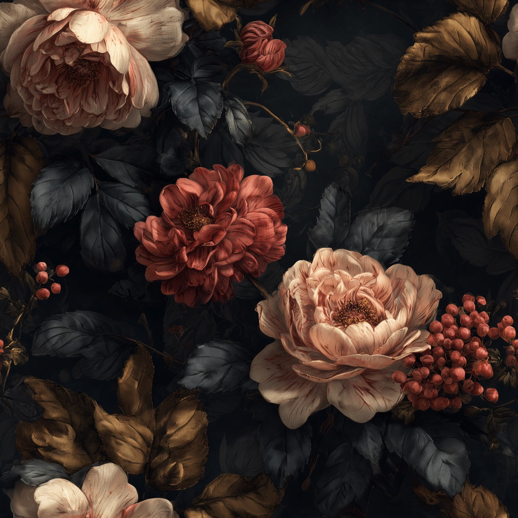 Dark Midnight Burgundy Rose Floral Wallpaper pattern artwork