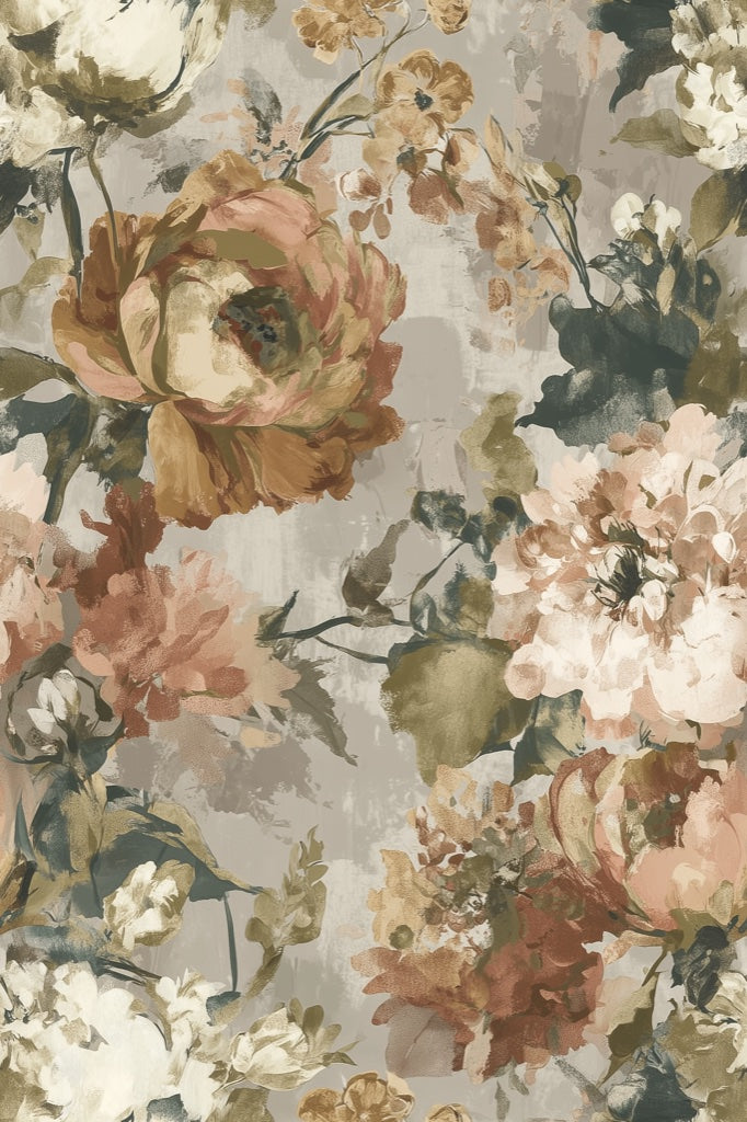 Beige Vintage Peony Floral Wallpaper pattern artwork