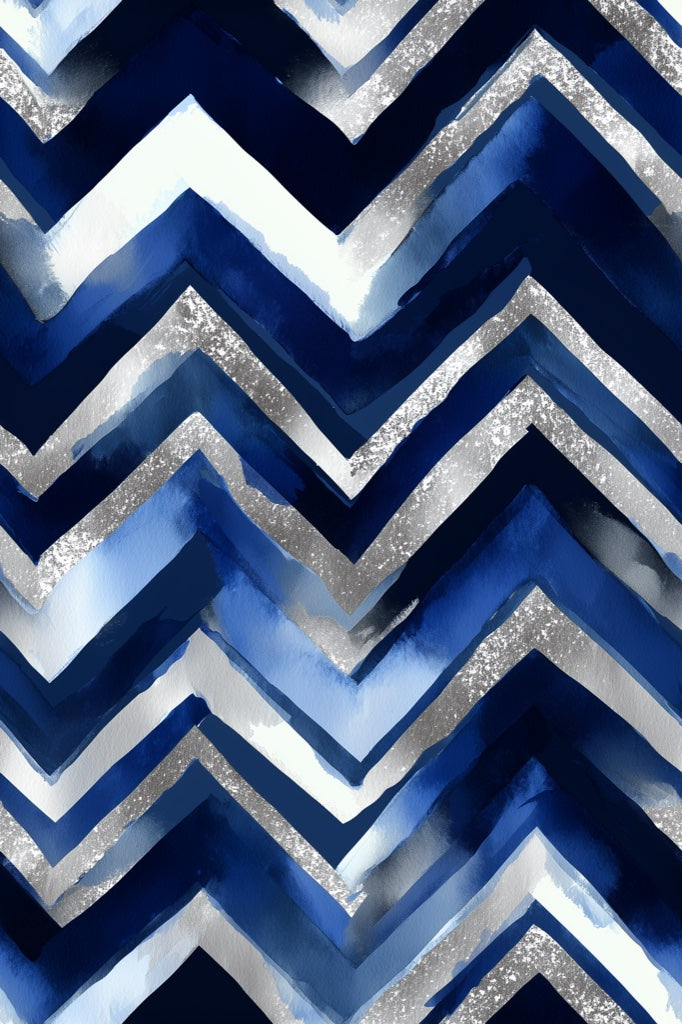 Navy Blue and Silver Chevron Geometric Wallpaper pattern artwork