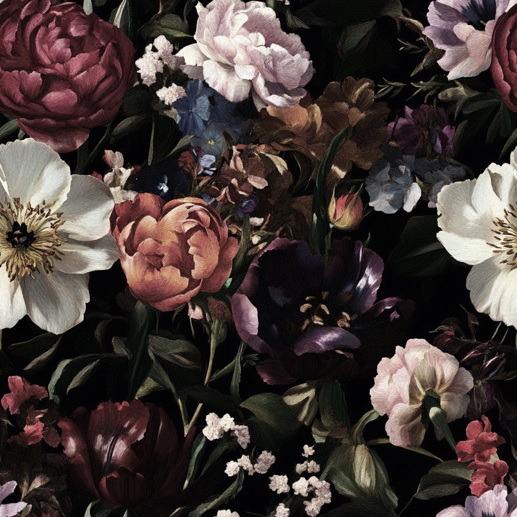 Dark Burgundy Bloom Floral Wallpaper pattern artwork