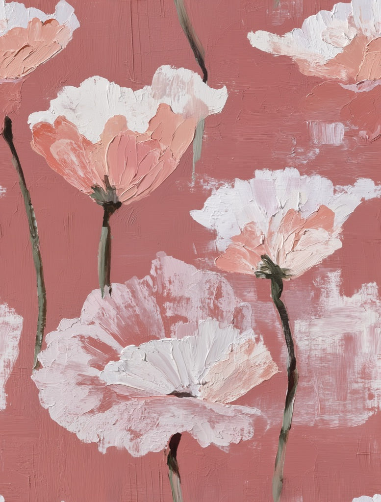 Burgundy and White Large Floral Wallpaper pattern artwork