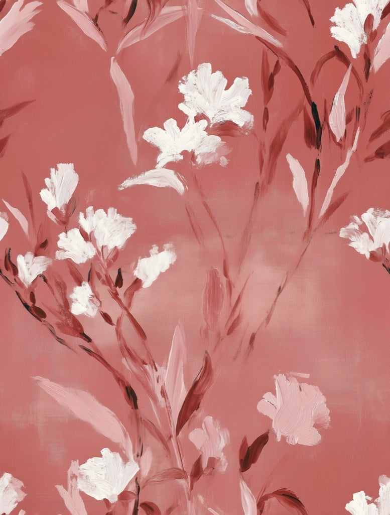 Coral and White Wildflower Pattern Wallpaper pattern artwork