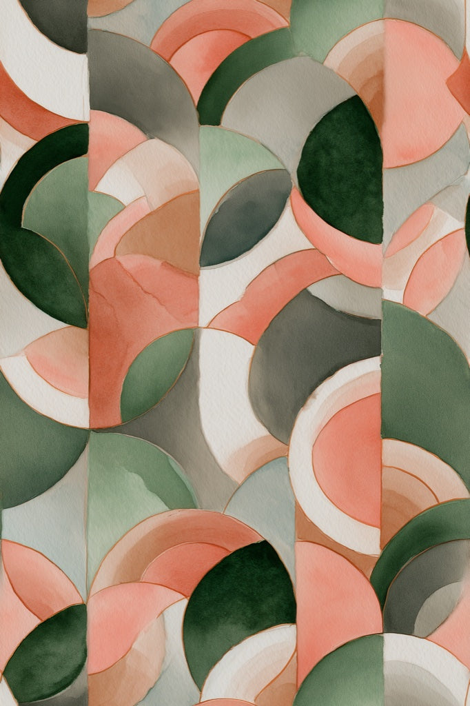 Blush Pink and Green Abstract Geometric Wallpaper pattern artwork