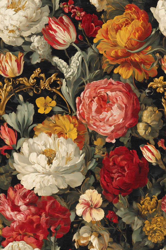 Dark Multicolor Vintage Rose Floral Wallpaper pattern artwork