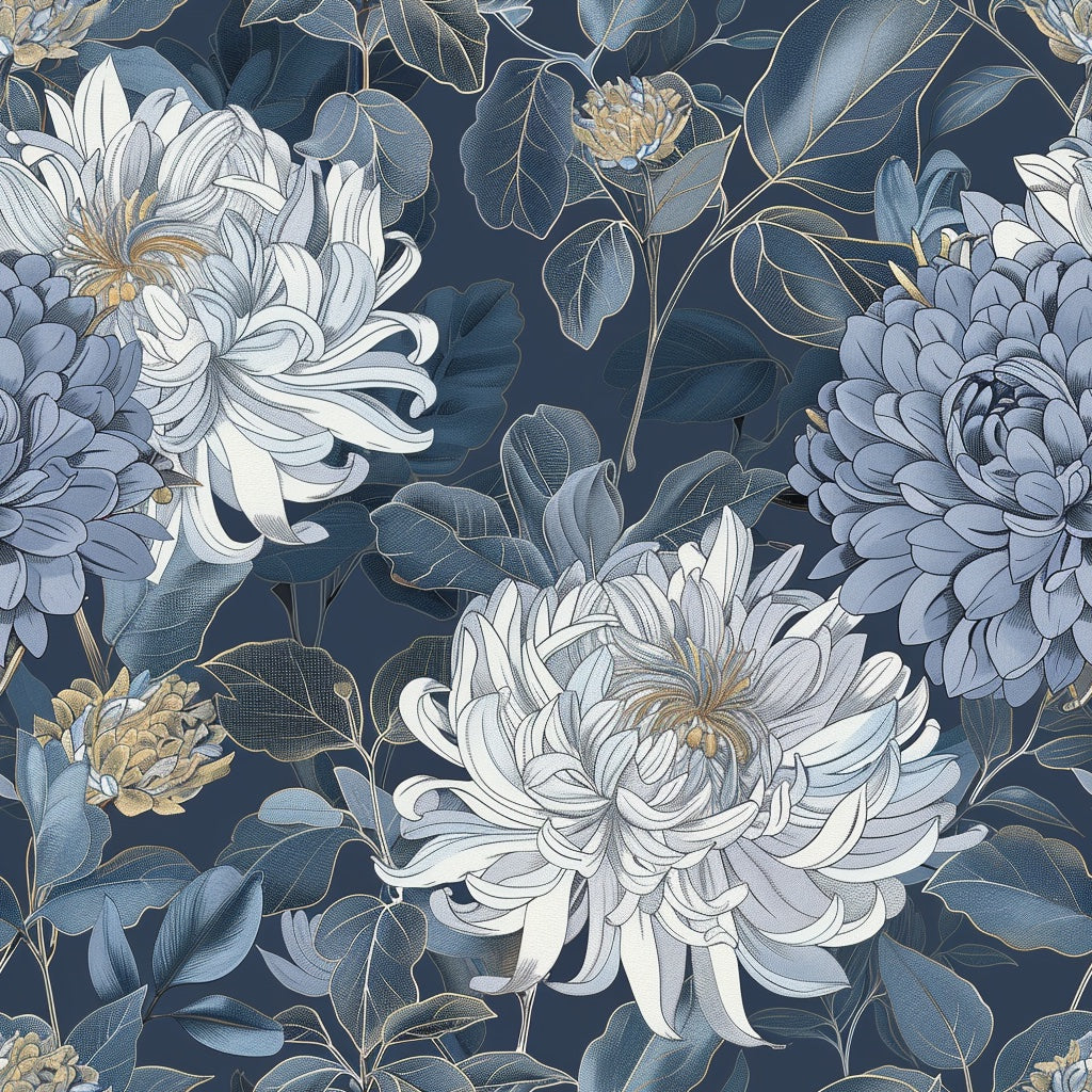 Midnight Blue Large Floral Wallpaper pattern artwork
