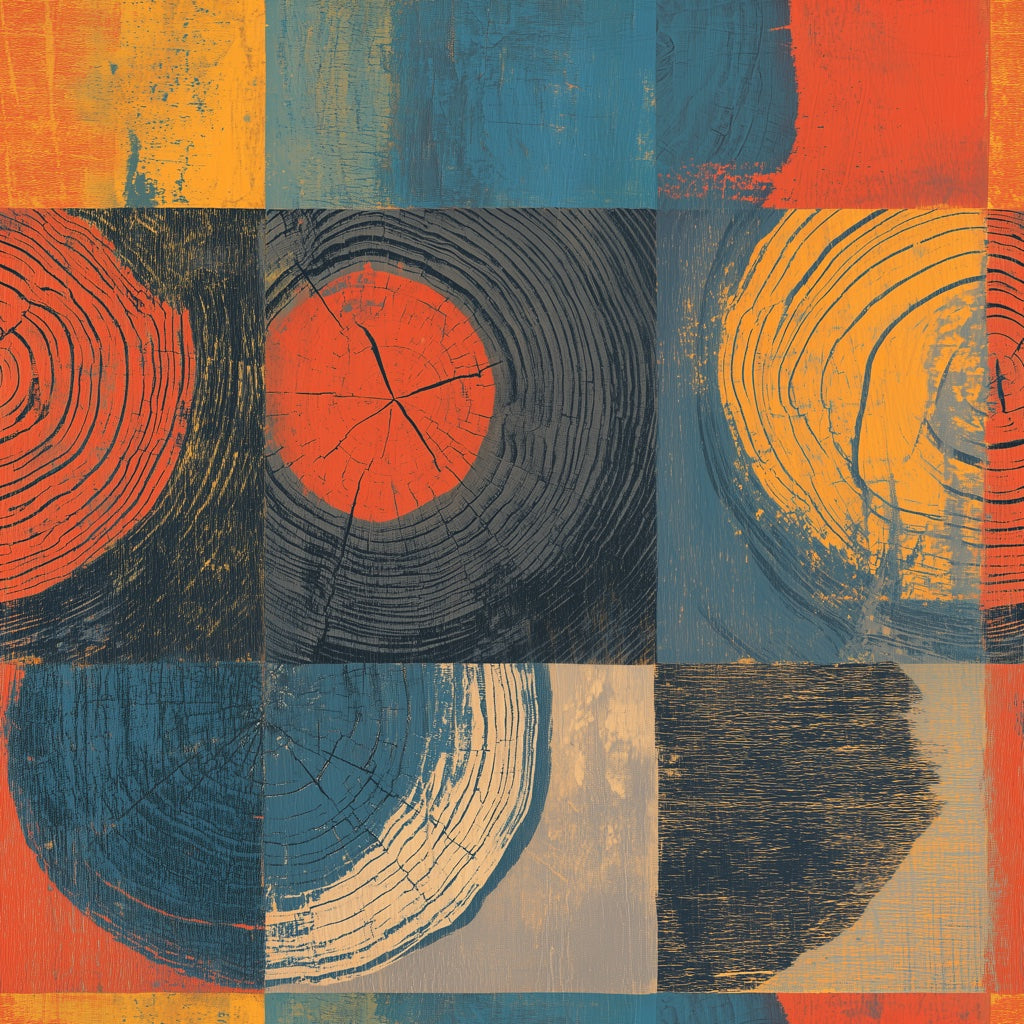 Moody Orange and Black Tree Ring Geometric Wallpaper pattern artwork