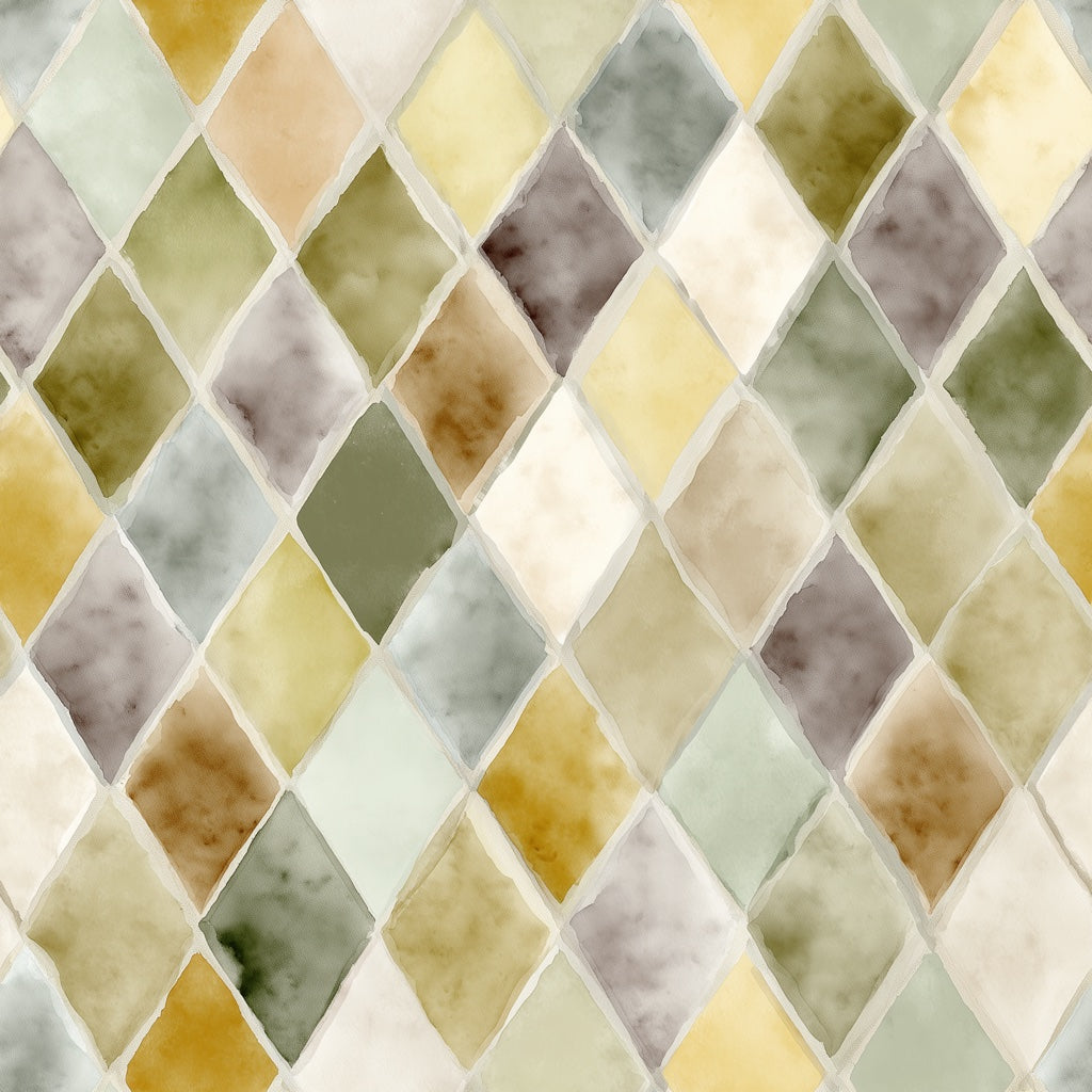 Muted Green and Yellow Diamond Geometric Wallpaper pattern artwork