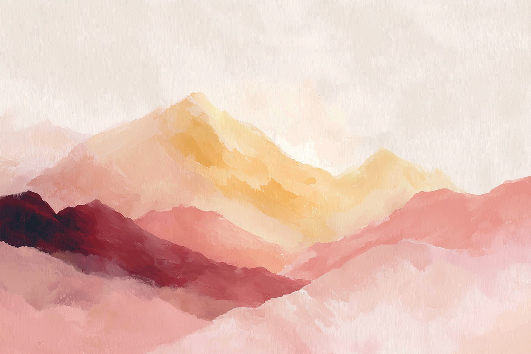 Cream Blush Watercolor Mountain Landscape Wall Mural pattern artwork