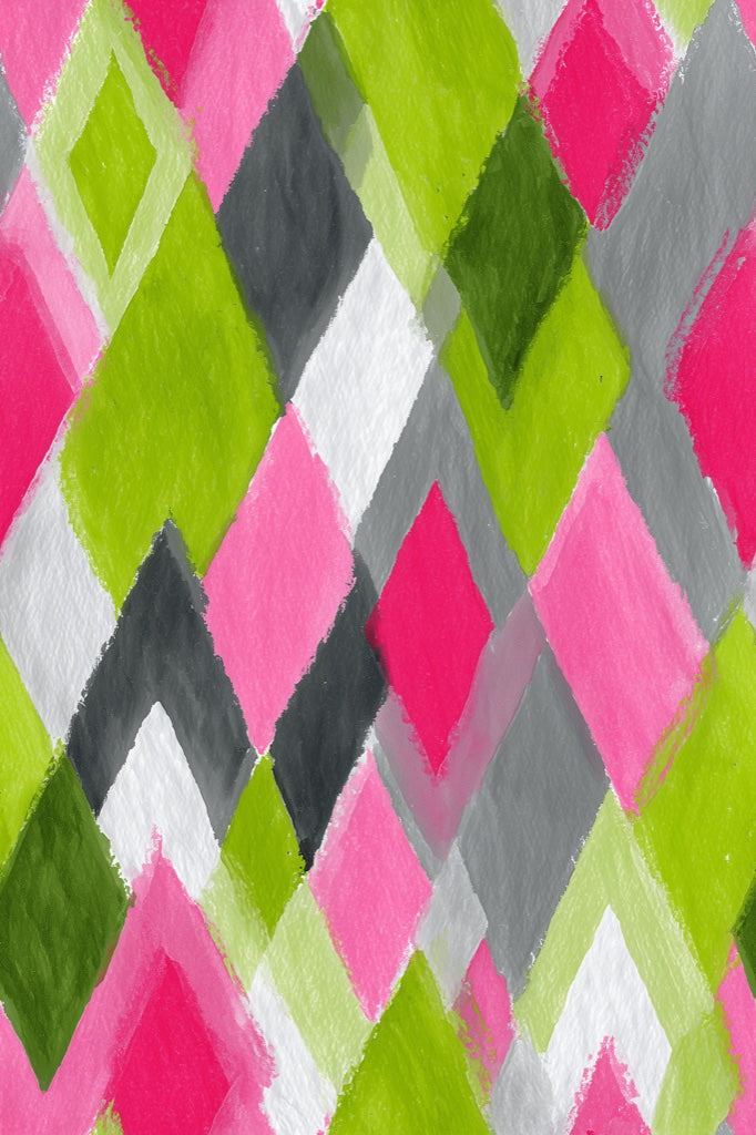 Vibrant Pink and Green Diamond Geometric Wallpaper pattern artwork