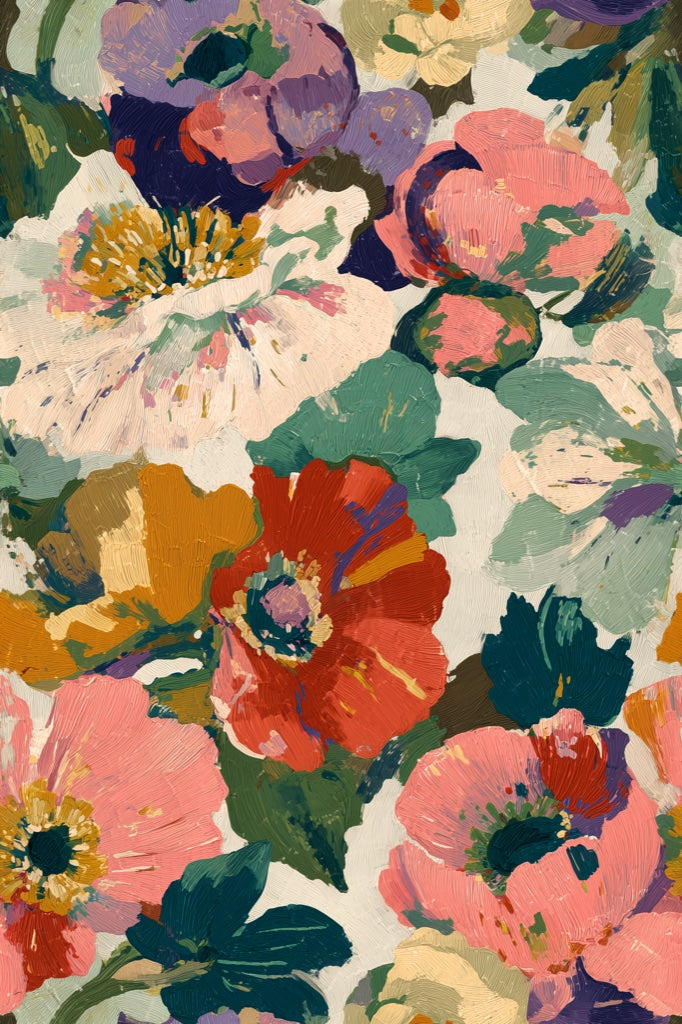 Vibrant Multicolor Floral Large-Scale Wallpaper pattern artwork
