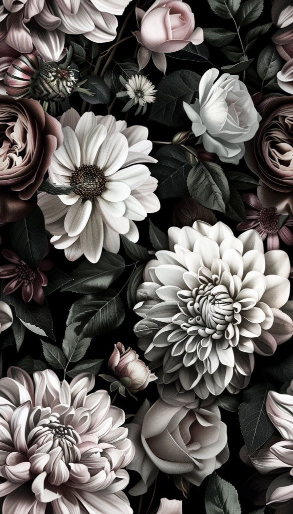Dark Elegance Cream Rose Floral Wallpaper pattern artwork