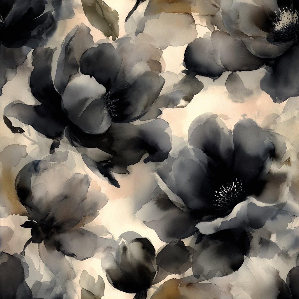 Moody Black and Beige Watercolor Floral Wallpaper pattern artwork