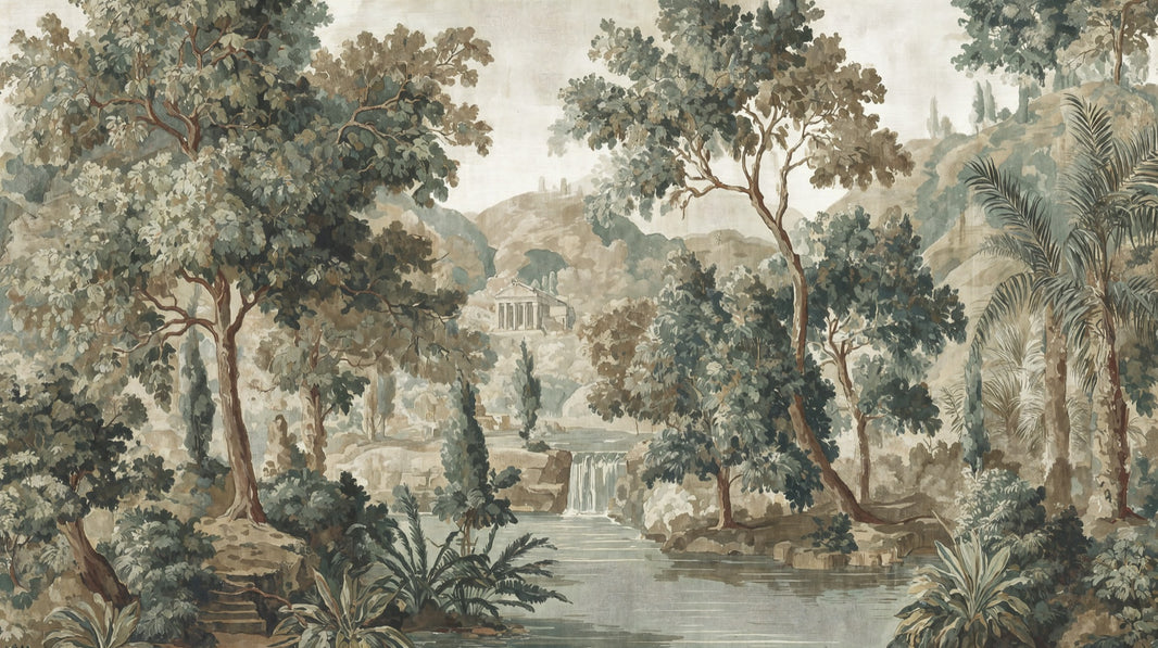 Muted Beige Forest Landscape Wall Mural pattern artwork