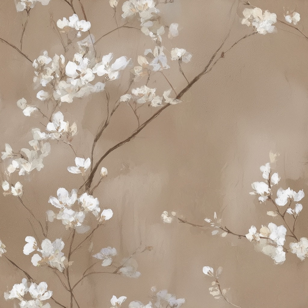 Beige Cherry Blossom Floral Wallpaper pattern artwork