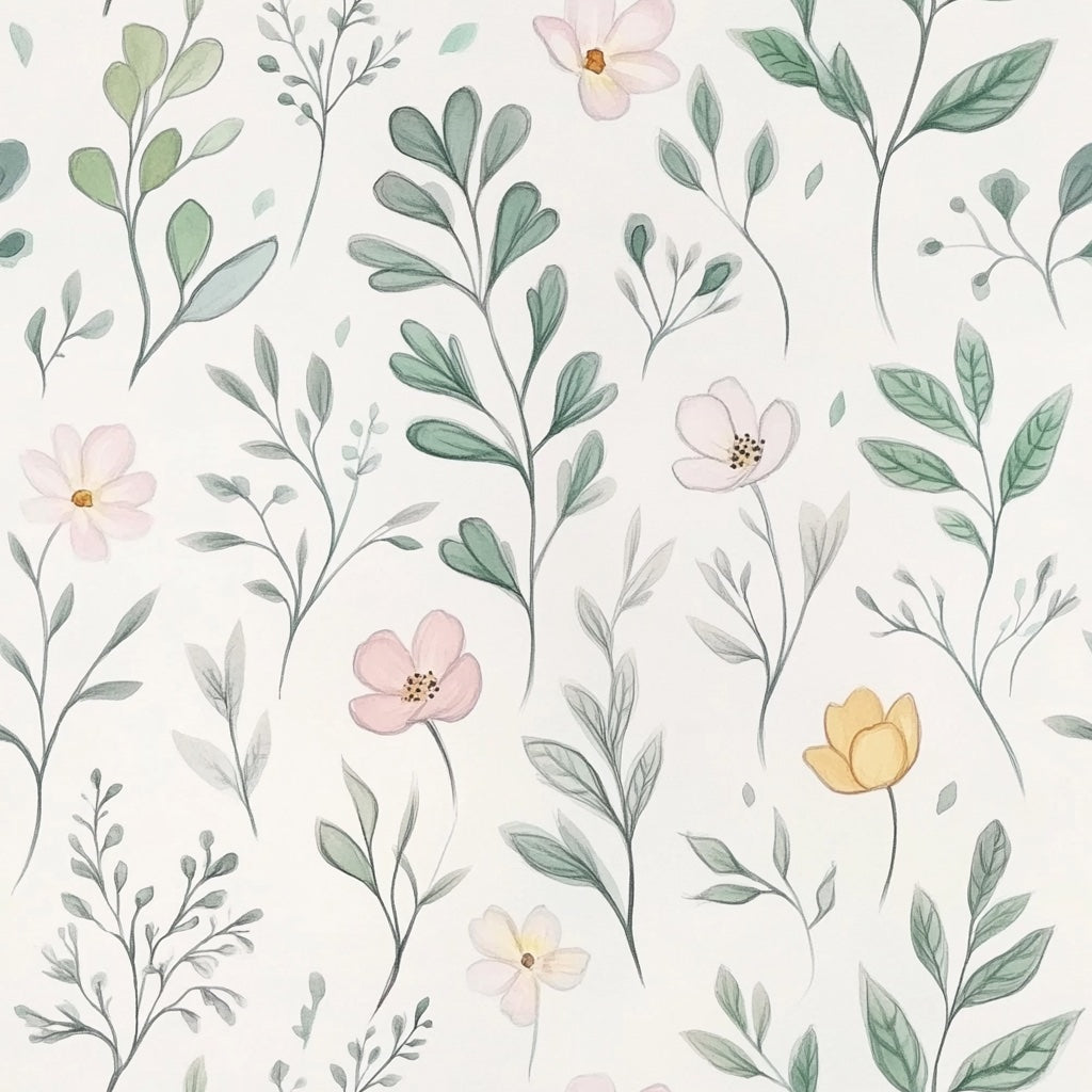 Cream Pastel Wildflower Botanical Wallpaper pattern artwork