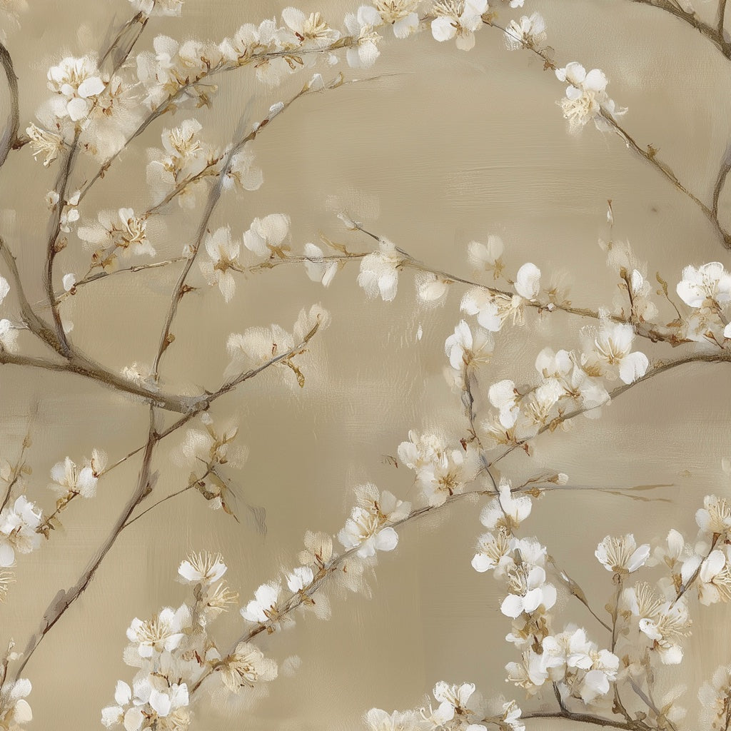 Warm Beige Cherry Blossom Floral Wallpaper pattern artwork