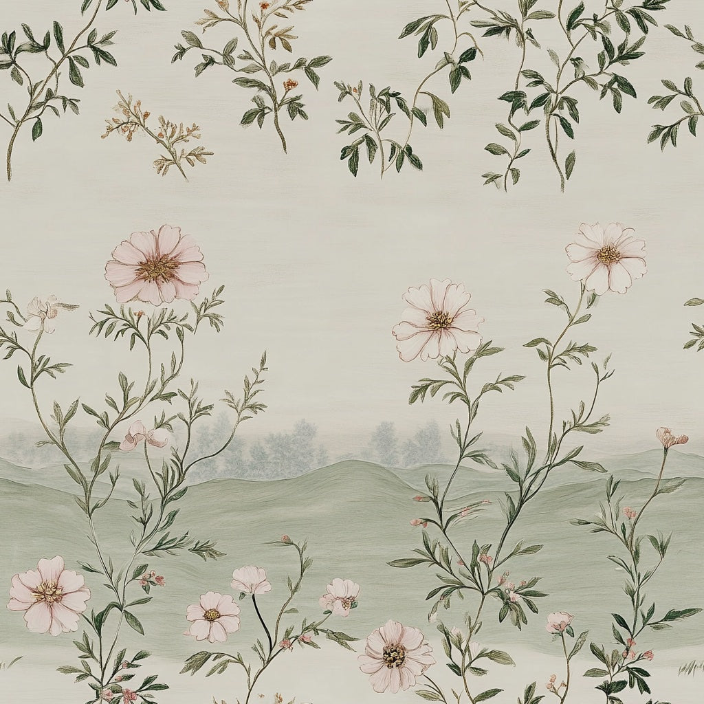 Cream Background Wildflower Meadow Wallpaper pattern artwork