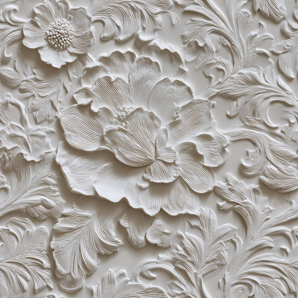 Elegant Cream 3D Peony Floral Wallpaper pattern artwork