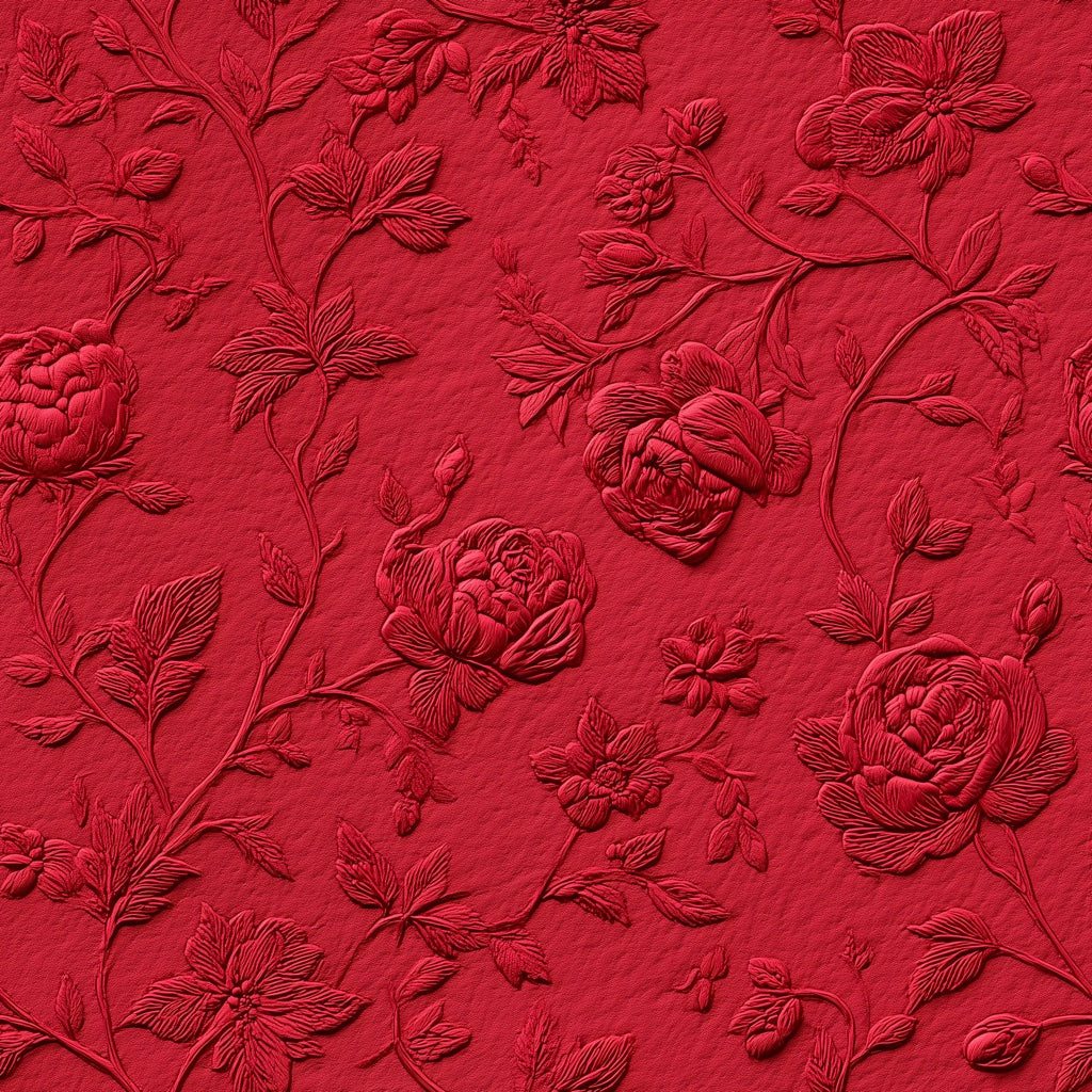 Rich Crimson Embossed Rose Floral Wallpaper pattern artwork