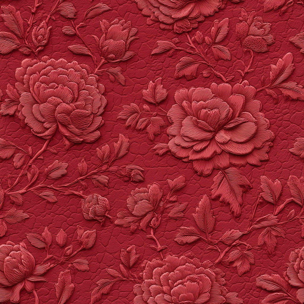 Rich Burgundy Embossed Floral Wallpaper pattern artwork