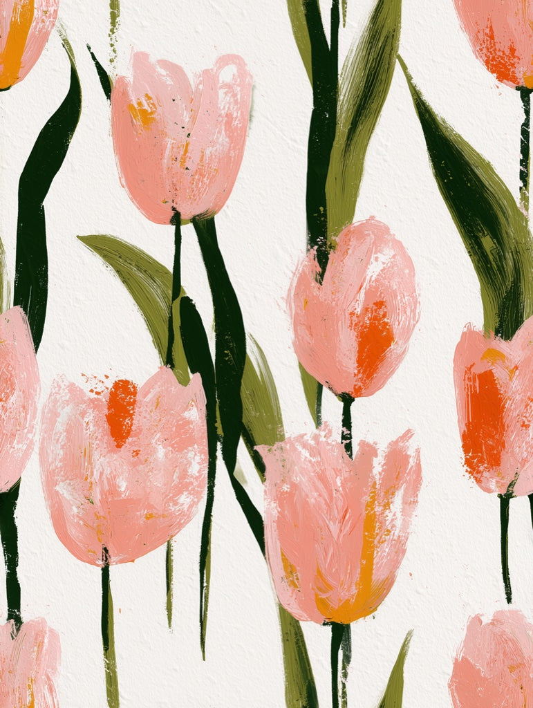 Cream and Pink Tulip Floral Wallpaper pattern artwork