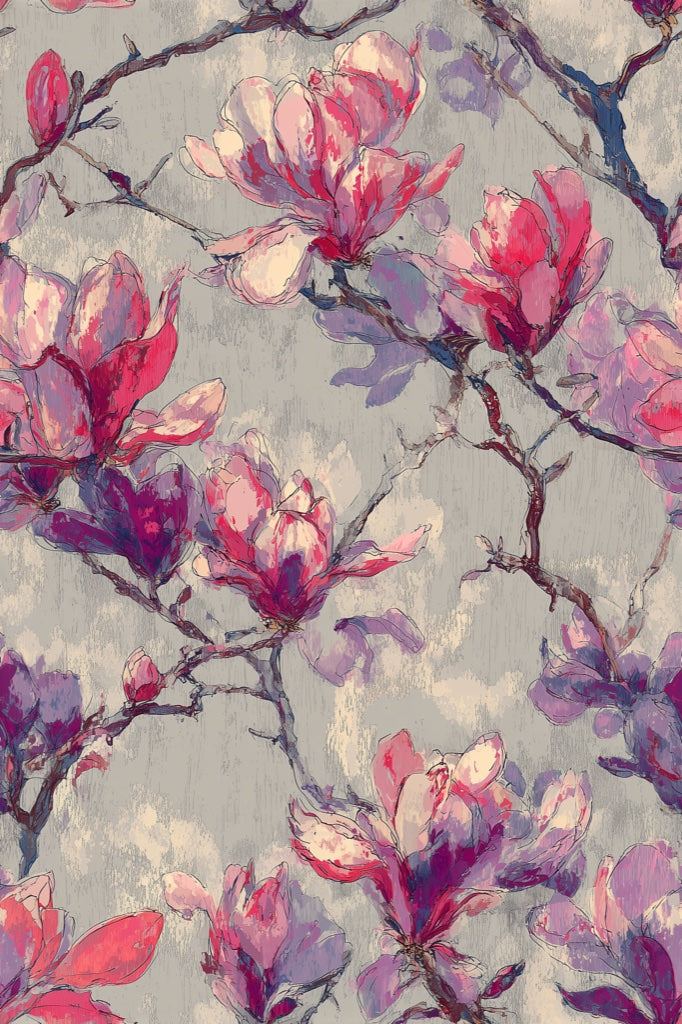Dusky Pink Magnolia Floral Wallpaper pattern artwork