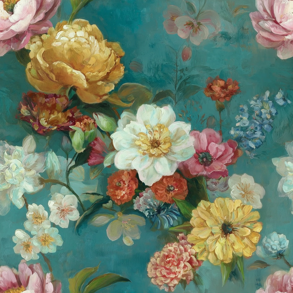 Teal Multicolor Vintage Floral Wallpaper pattern artwork