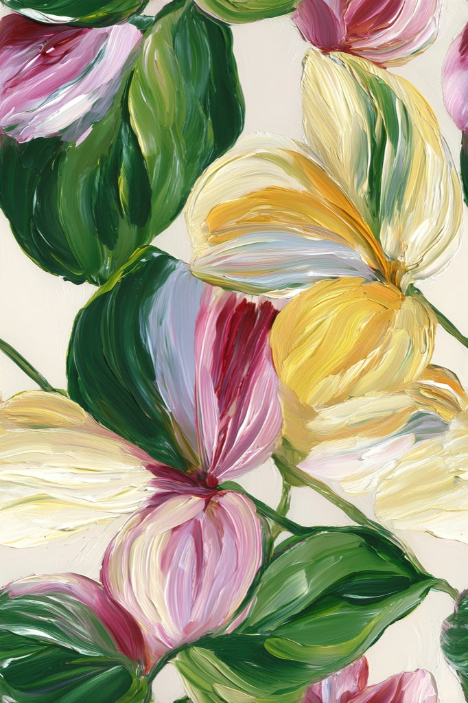 Vibrant Tropical Flower Brushstroke Wallpaper pattern artwork