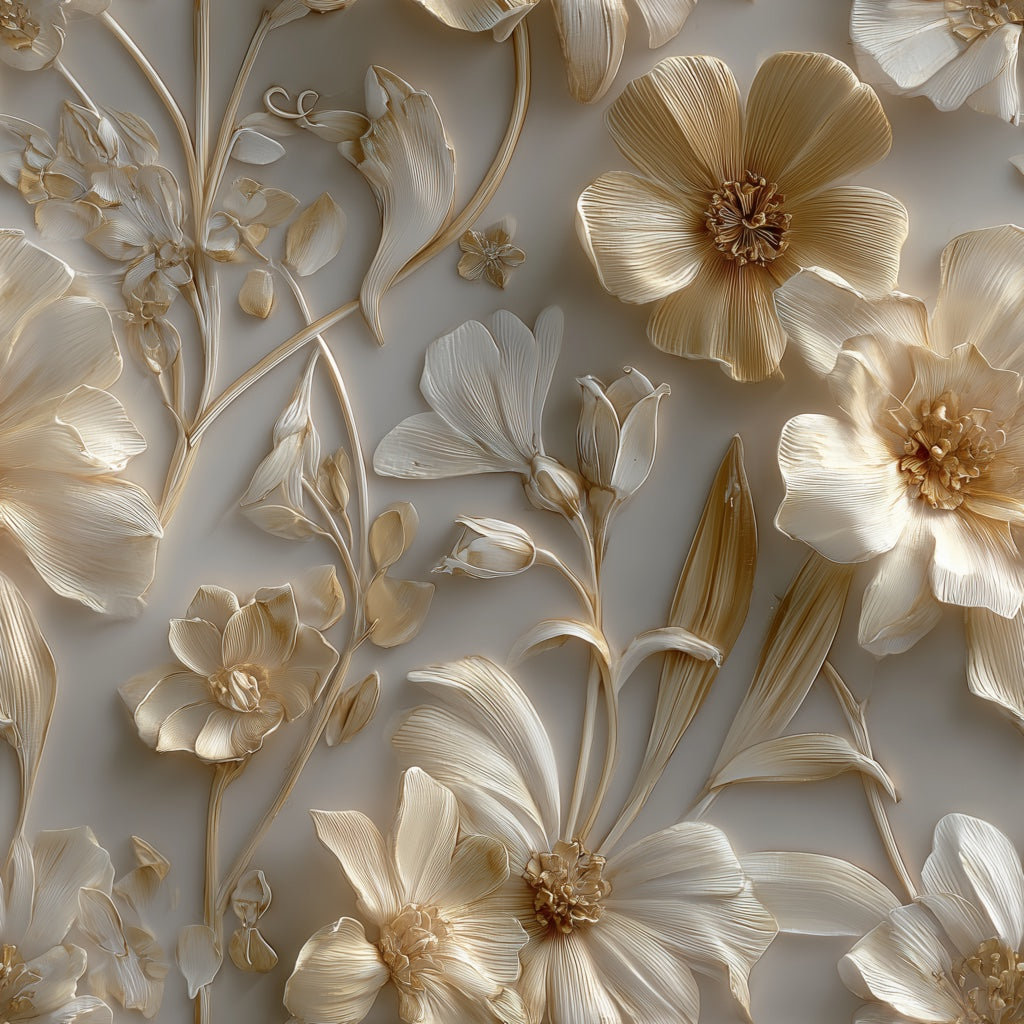 Warm Beige and Gold Look Large Floral Wallpaper pattern artwork
