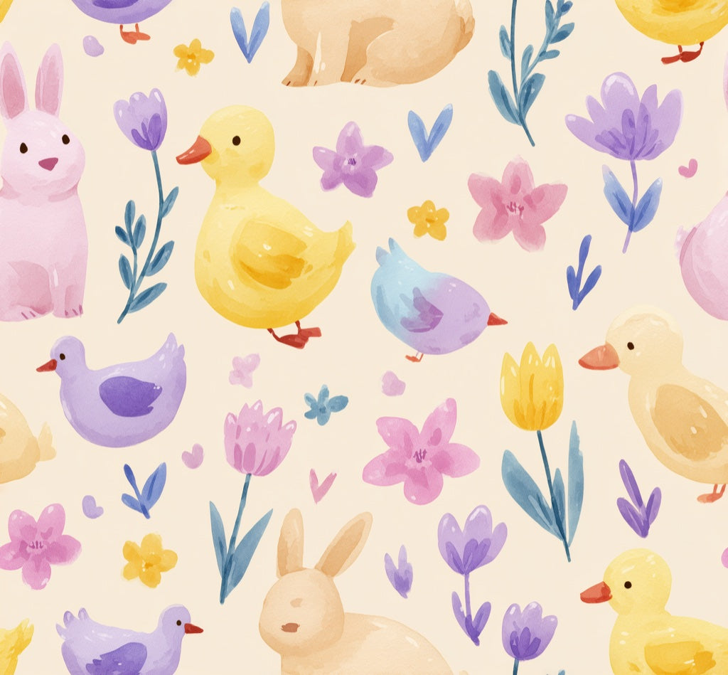 Cream Multicolor Animal and Floral Kids Wallpaper pattern artwork