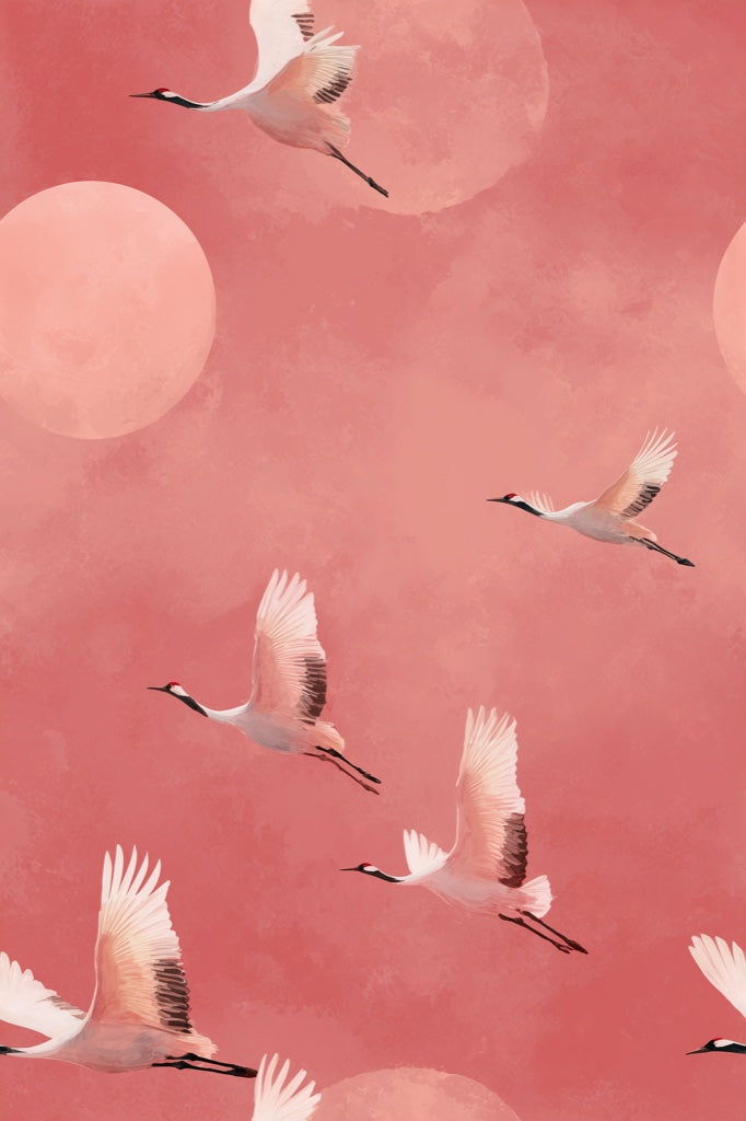 Coral Flight of Cranes Abstract Wallpaper pattern artwork