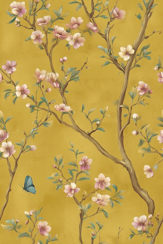 Golden Look Yellow Cherry Blossom Wallpaper pattern artwork